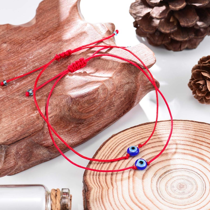 Shonyin Evil Eye Bracelet Lucky Good Luck Red String Bracelet Rakhi for Brother Set of 2 Protection Kabbalah Ojo Turco Mal De Adjustable Bracelets Handmade Nazar Amulet Jewelry Gift For Women Men Christmas Father's Day Family Friend 2pcs - Image 2